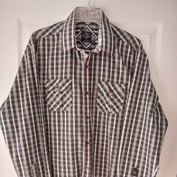 DN Di Nero Men's Long Sleeve Shirt Size XL Embellished Black Plaid Paisley READ - Picture 2 of 12